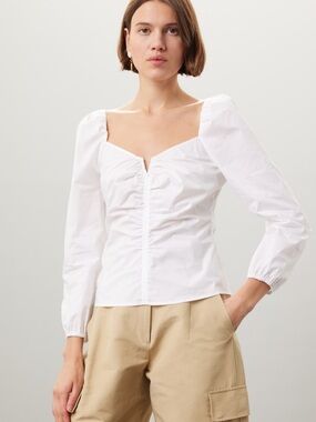 Veronica Beard Zhou Ruched Stretched Cotton Poplin Top